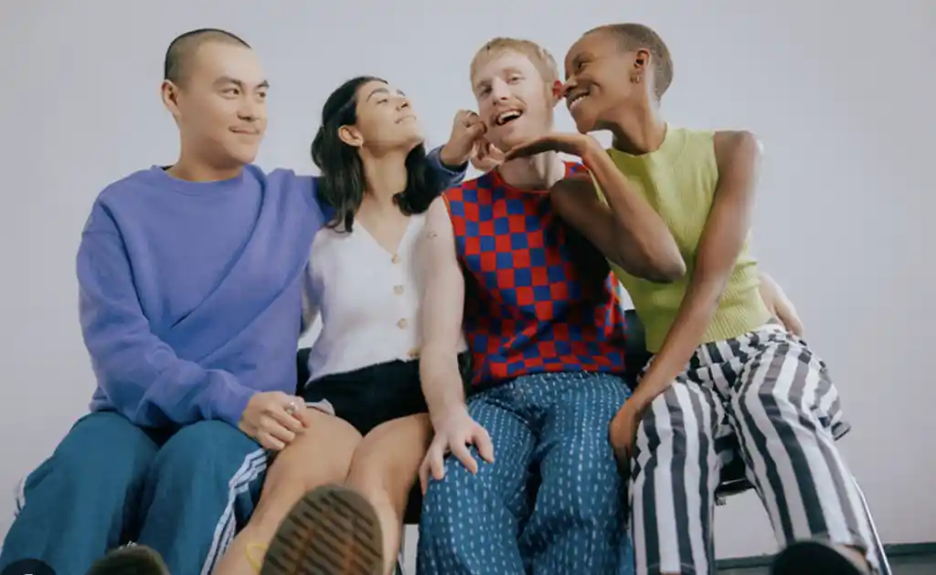lgbt friend group laughing